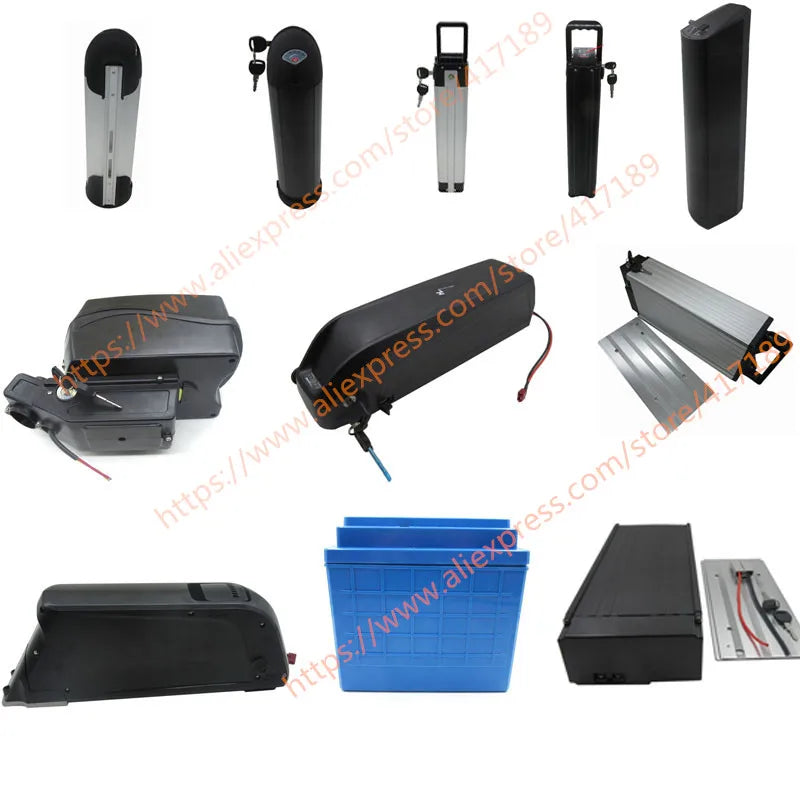 Empty Battery Box Case Cover for 36V, 48V, 52V Electric E-Bike - Silver Fish Aluminum Housing, Bottom Discharge