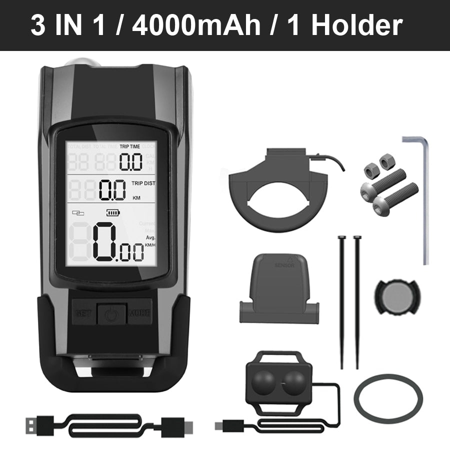 USB Rechargeable T6 LED Bike Light with Computer Horn: Waterproof Front Bicycle Flashlight & Dual Holder