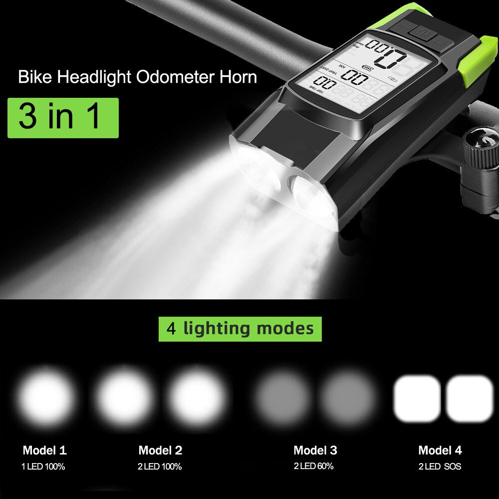 USB Rechargeable T6 LED Bike Light with Computer Horn: Waterproof Front Bicycle Flashlight & Dual Holder