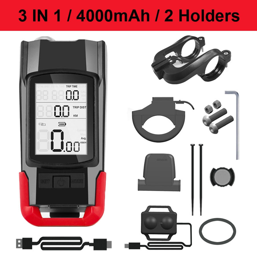 USB Rechargeable T6 LED Bike Light with Computer Horn: Waterproof Front Bicycle Flashlight & Dual Holder