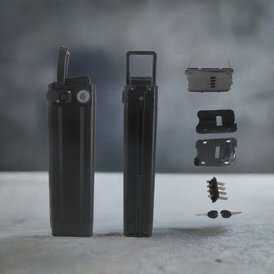 Empty Battery Box Case Cover for 36V, 48V, 52V Electric E-Bike - Silver Fish Aluminum Housing, Bottom Discharge