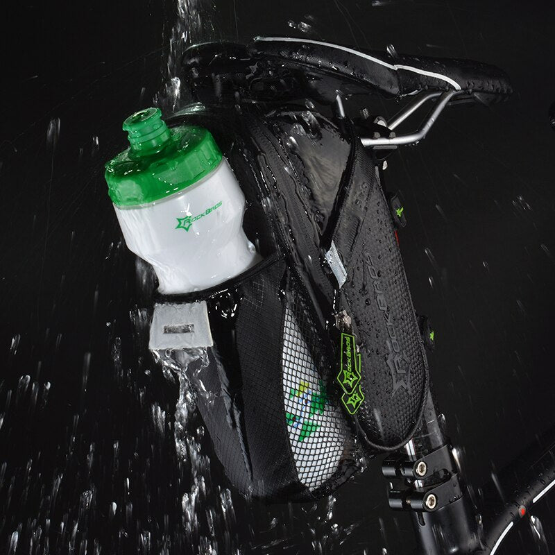 Rainproof Bike Saddle Bag with Reflective Pouch and Water Bottle Pocket