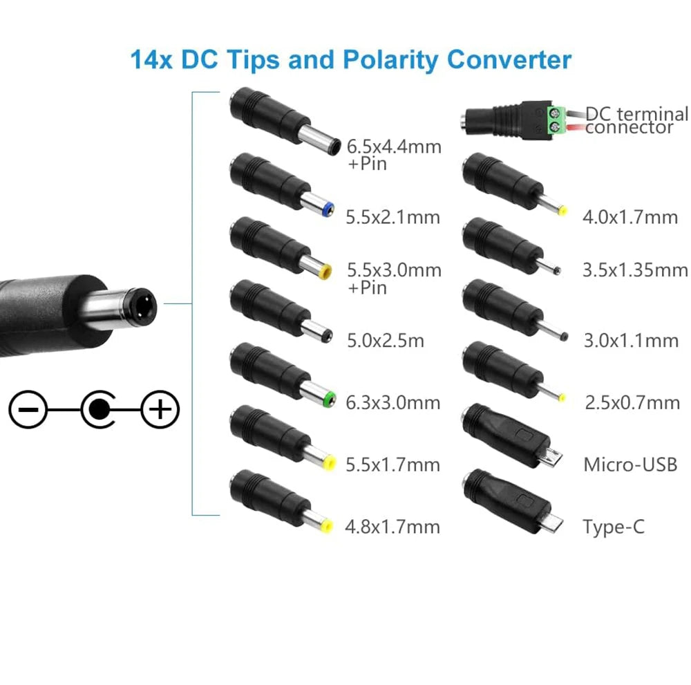 72W Adjustable Power Adapter - Multi-Voltage 3V to 24V, 3A AC/DC Variable Power Supply